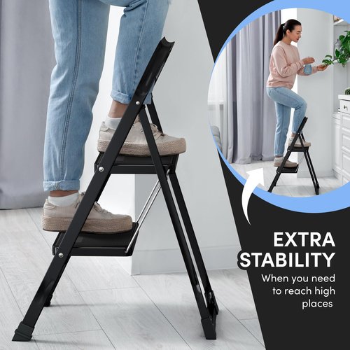 Lifetime Home 2-Step Ladder with Wide Anti-Slip Platform & Thick Rubber Feet - Lightweight Heavy Duty Foldable & Portable - 330 lbs Capacity, Steel Frame, Rubber Handgrip, Folding Step Stool - Black