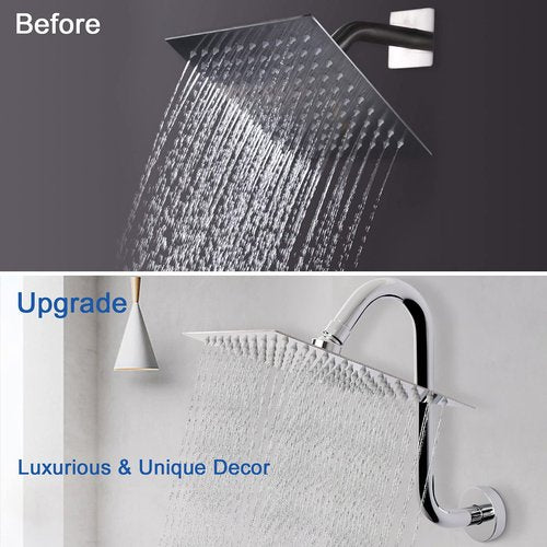 NearMoon S Shaped Shower Head Riser Pipe, Shower Extender Arm with Flange, Standard 1/2" Connection- Bathroom Accessory, 12 Inch (1 Pack, Chrome)