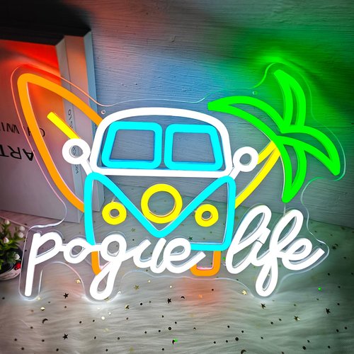 Vveikea Pogue Life Neon Sign Dimmable Out Banks Neon Lights for Bedroom Us Teen Tv Show Led Sign Summer Bus Van Neon Lights Suitable Dorm Office Home Led Wall Decor