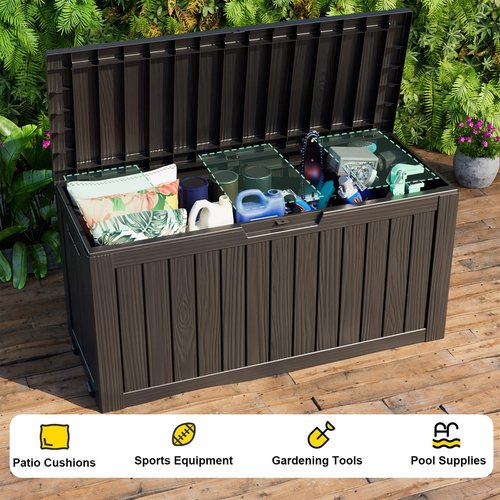 Outdoor Storage Box with Wheels – 75 Gallon Mobile Waterproof Resin Deck Box, Lockable Storage for Patio Cushions, Garden Tools, Pool Accessories – UV-Resistant Storage Bench for Backyard & Deck
