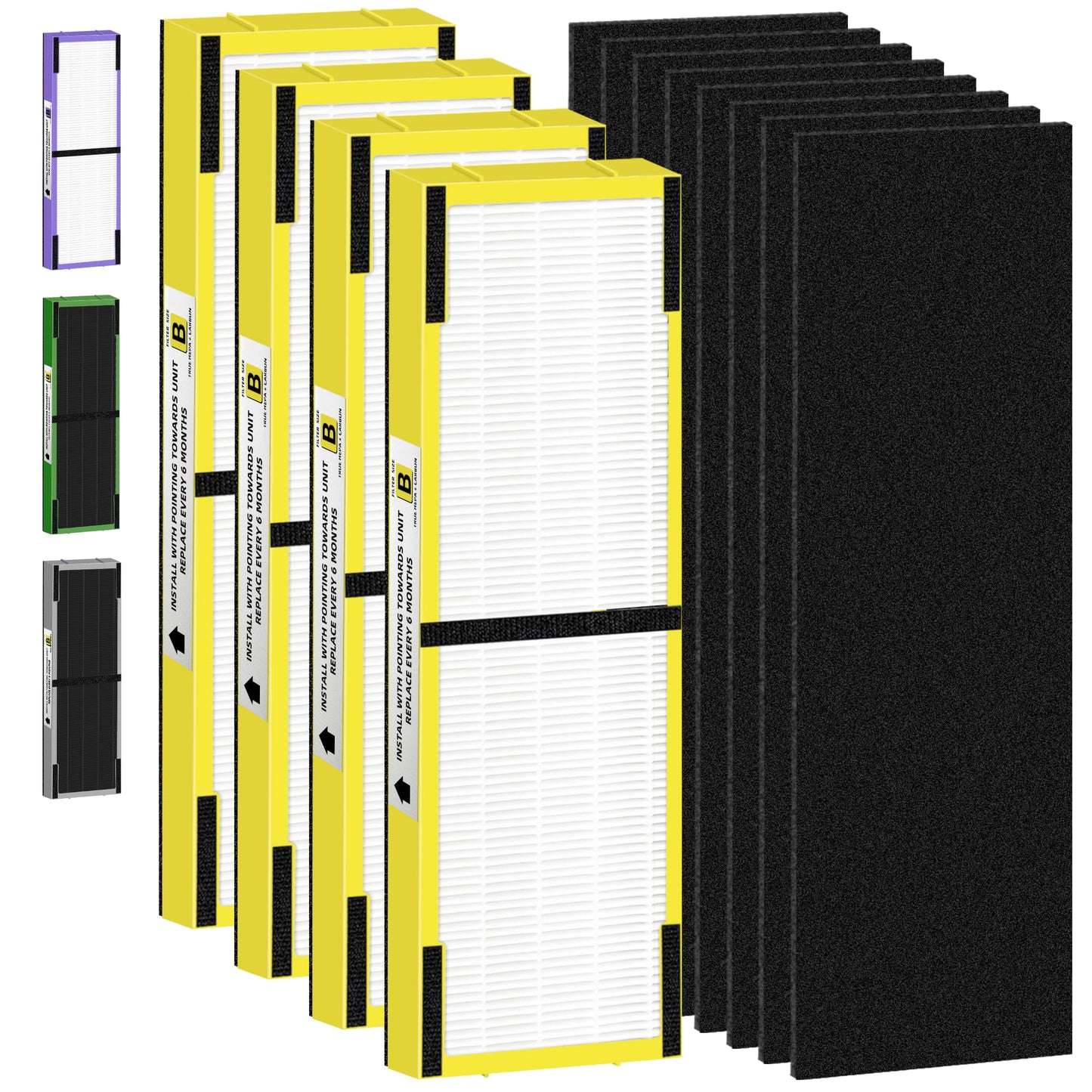 FLT4825 HEPA Filter B Replacement Compatible with G-Guardian Air Purifiers AC4825 AC4825E AC4825W AC4300 AC4800 AC4900 AC4850,4 H13 True HEPA Filters+8 Carbon Pre-Filters