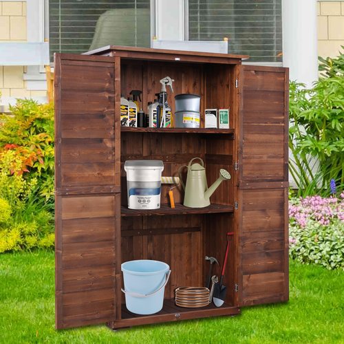 Beneouya 5FT Outdoor Storage Cabinet, Wood Shed with Sloping Roof, Lockable Door and Removable Shelevs, Storage Shed for Garden, Patio, Backyard and Lawn, Carbonized Black