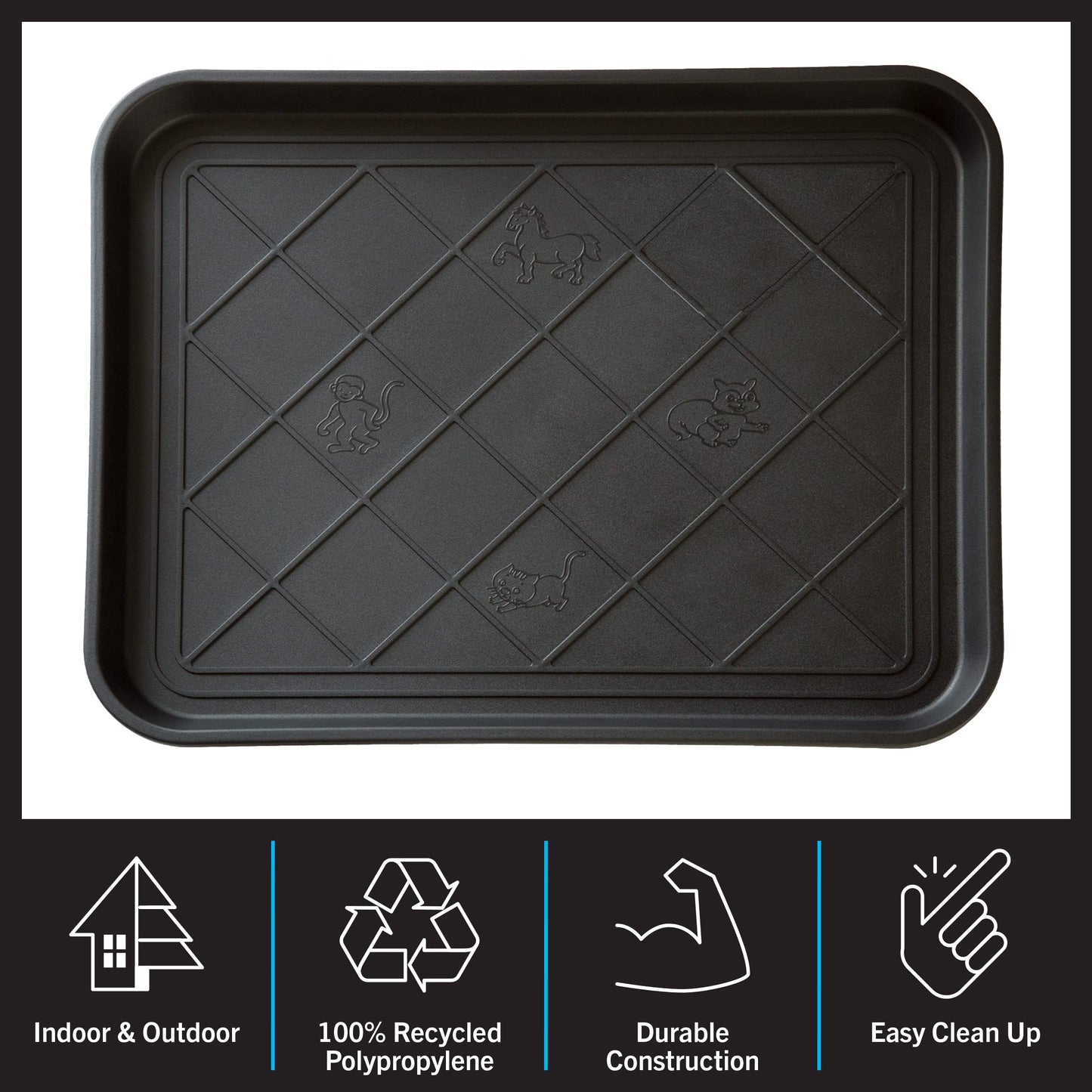 All-Weather Boot Tray - Water-Resistant Plastic Mud Pan, Pet Food Tray, and Outdoor or Indoor Shoe Mat for Entryway by Stalwart (Black)