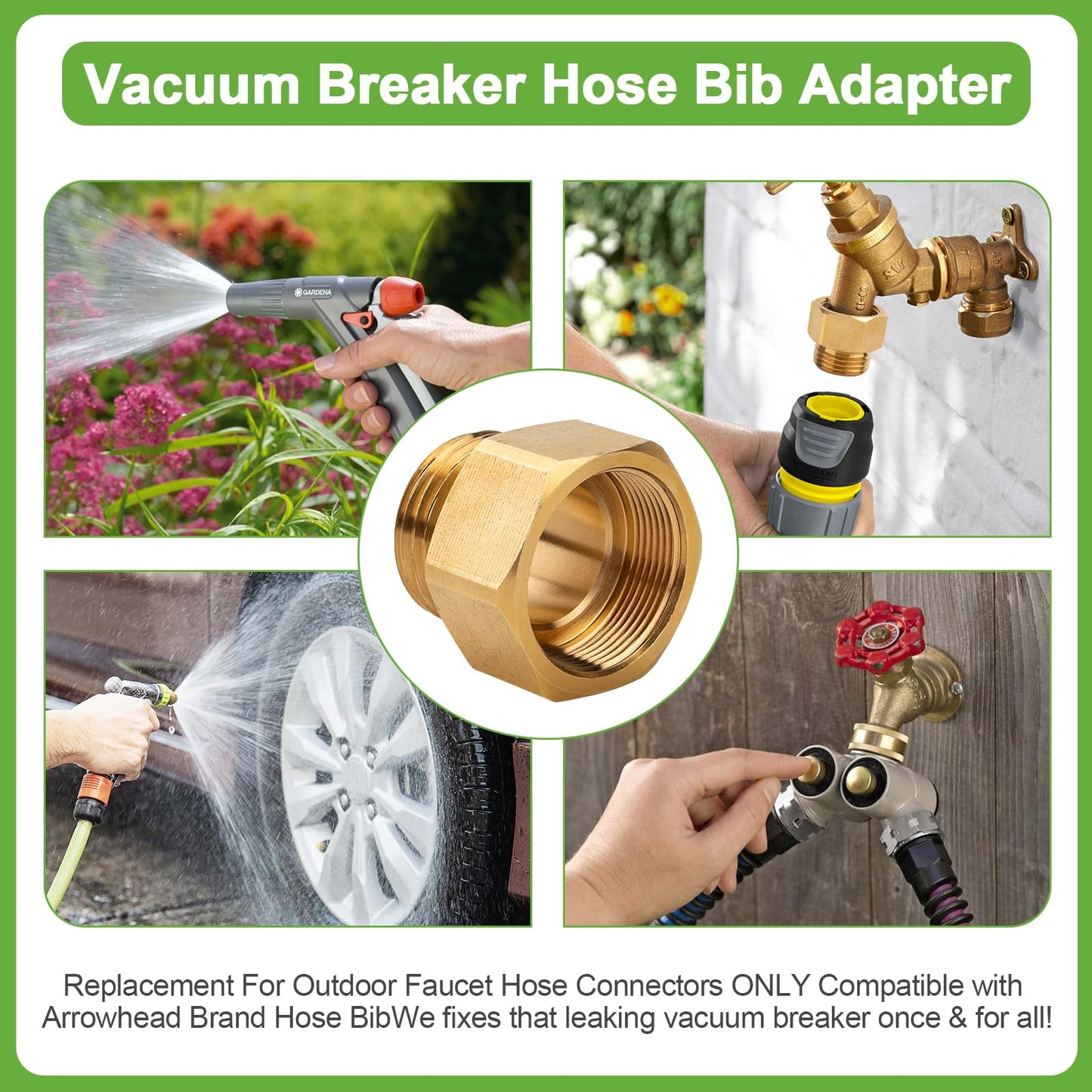 Garden Hose Bib Adapter 1-1/16" Fine Thread (Female) to 3/4 GHT Male Backflow Preventer Adapter for Standard Arrowhead Hose Bibs & Vacuum Breaker Faucet Fitting,Outdoor Faucet to Garden Hose Connector
