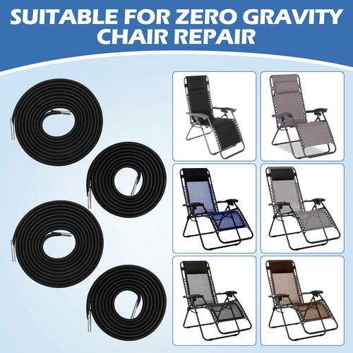 Solaradgy 4Pcs Zero Gravity Chair Replacement Cord, Black Elastic Rope Cord for Repair Zero-Gravity Lounge Chairs