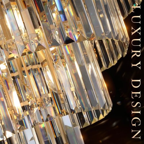 Gold Crystal Chandeliers 24” Modern Large Chandeliers Luxury 4-Tier 12 Lights K9 Crystal Round Ceiling Pendant Light Fixture Contemporary for Dining Room Foyer Staircase Living Room