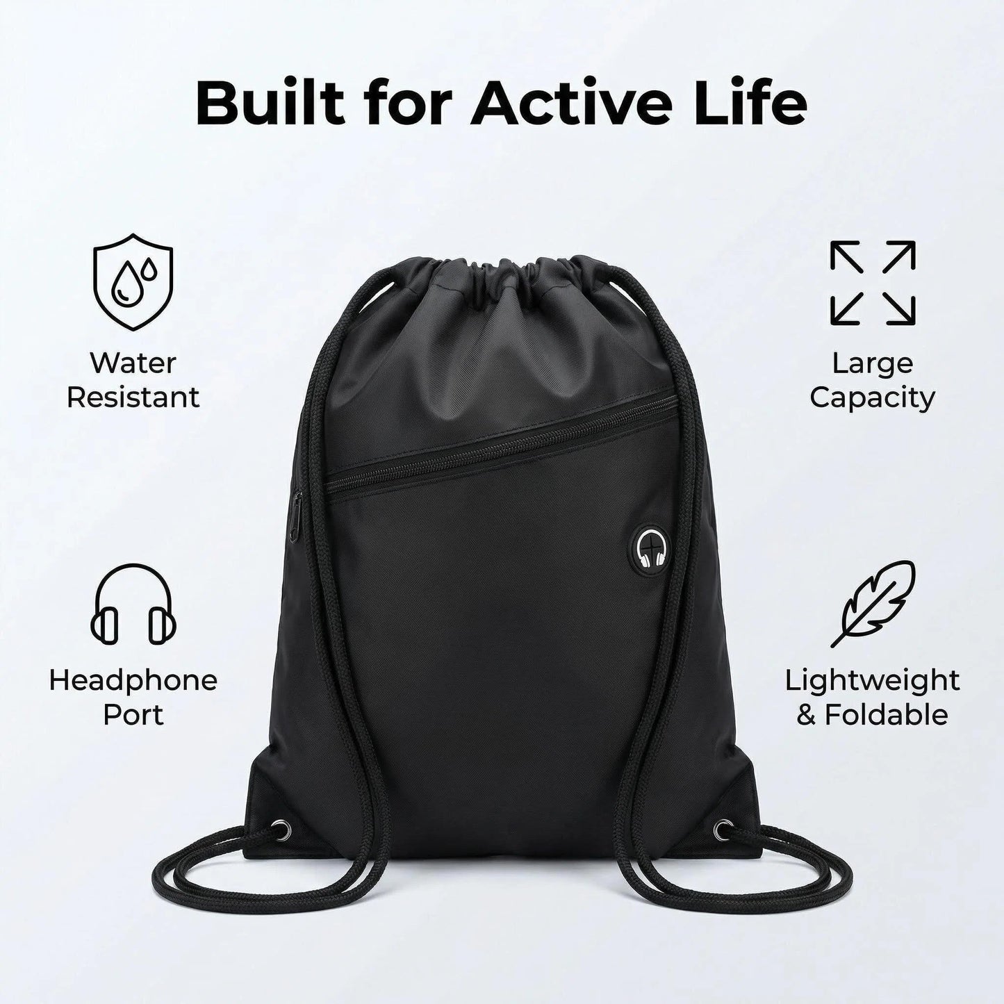 Drawstring Backpack, Waterproof Lightweight Foldable Gym Sack with Wide Shoulder Straps, Large Capacity Daypack for Work, School, Sports, Hiking, Travel, Durable Packable Bag