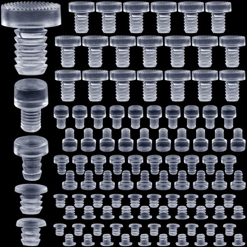50 pcs Assorted Glass Top Table Bumpers with Stem, 5 Sizes Anti Slip Pads, Clear Rubber Grippers, Patio Table Spacers for Furniture (0.19, 0.20, 0.21, 0.24, 0.35 inch)