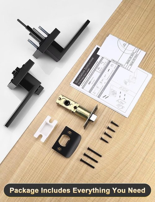Tinewa 10 Pack Square Privacy Door Levers Locksets in Matte Black Finish, Bed/Bath Door Levers Keyless Interior Handles,Reversible for Left Right Handed Doors
