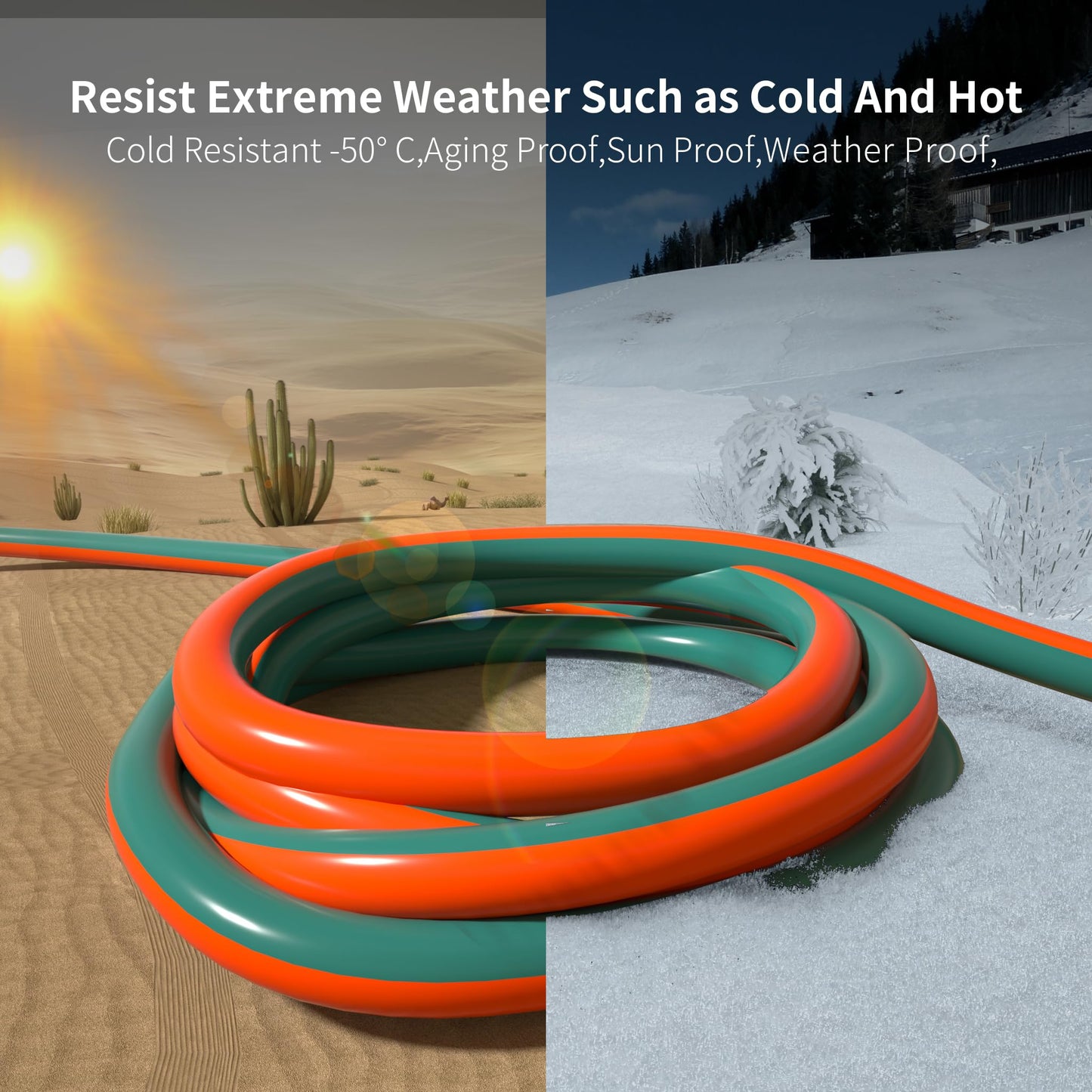 HUANCHAIN 16 Gauge 50 ft Outdoor Extension Cord with Lighted End, Flexible Cold-Resistant 3 Prong Electric Cord Waterproof Outside, 13Amp 1625W 16AWG SJTW, Orange Green, ETL