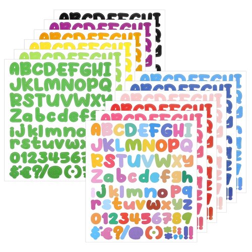 Letter Stickers, Self Adhesive Vinyl Alphabet Number Sticker Small Alphabet Stickers 972 Pieces 12 Sheet Set 1 Inch Colorful Number Waterproof Sticker for Water Bottles Mailbox Scrapbooking