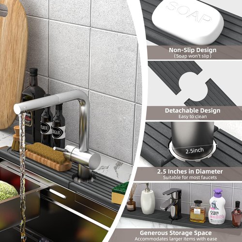 AKUVU Faucet Mat for Kitchen Sink - Super Absorbent Diatomite Fast Drying Stone, Quick Drying Splash Guard,Prevents Moisture Buildup Sink, Durable Protector for Kitchen,Bathroom Counter