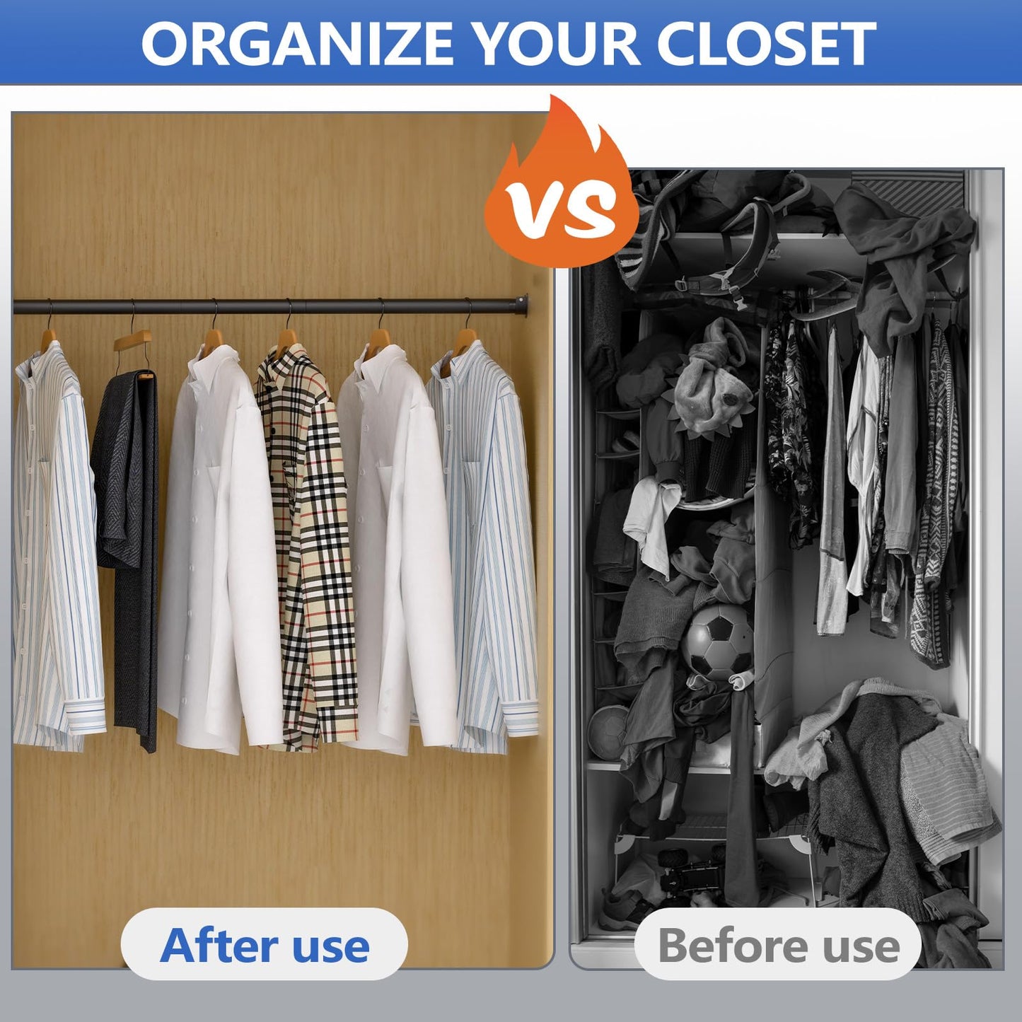 SUTINE Closet Rods for Hanging Clothes, 17 to 53 Inch Closet Rod, Heavy Duty Adjustable Clothes Hanging Bar Rod Matte Black Closet Poles for Wardrobes, Closet, Bathroom, Windows,1.3 Inch Diameter