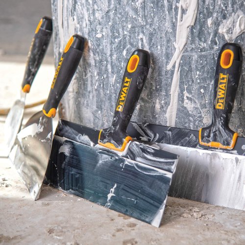 DEWALT Blue Steel Taping Knife & Mud Pan Set + Free Bonus 6" Knife | 8/10/12-Inches | Soft Grip Handles | DXTT-3-164