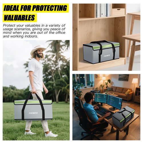 Large Fireproof Safe Bag, 24x12x12 Fireproof Document Bag, Large capacity waterproof storage bag with reflective strips, Firesafe Box for File,Cash,Passport,Keys