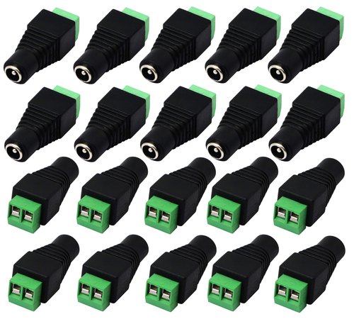 zdyCGTime DC 5.5 X 2.1mm Adapter - 2.1mm to 5.5mm Female Barrel Power Jack to 2 Pin/Way Female Bolt Screw Type Terminals Connector for CCTV Security Camera, LED Strip Light (20 Pack)