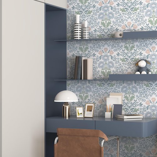 Floral Wallpaper Peel and Stick Wallpaper 17.3"x78.8" Boho Contact Paper Removable Self Adhesive Wall Paper for Bathroom Bedroom Blue and White Wildflower Wallpapers for Walls Home Decorate Vinyl