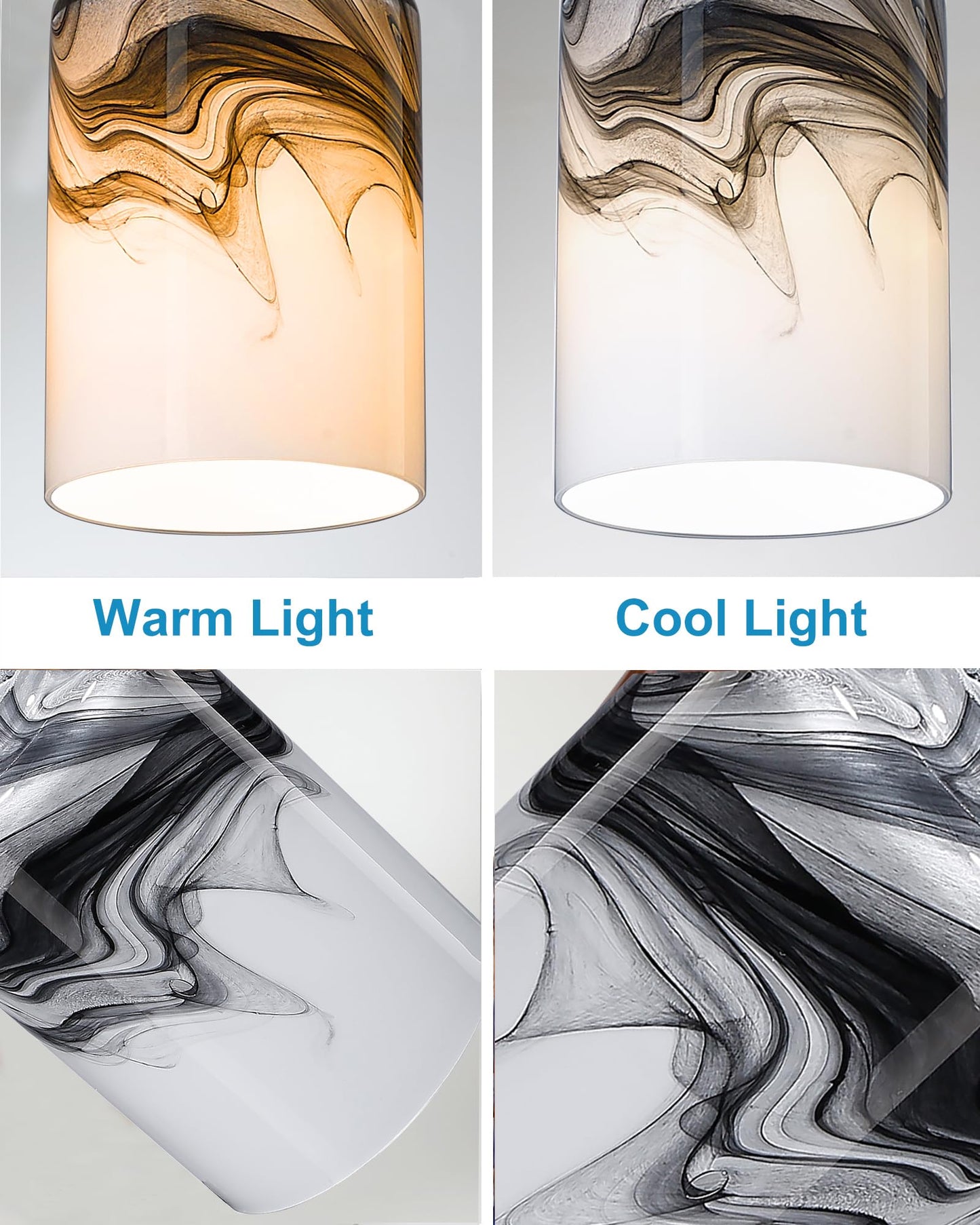3P Cylinder glass Lampshades for Wall Sconce Light Cover Blown Art Glass Ceiling Fan light Cover Globe Replacement Fixture for Vanity Light Shade1.65in fitter Height5.74 in Grey marble