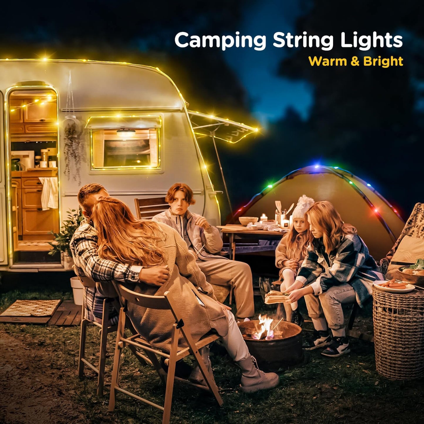 OGERY 3-Pack Camping String Lights, 4 in 1 Quick Storage 32.8FT Rechargeable Tent Lights String with 8 Lighting Modes, Hanging Waterproof Portable LED Lamp for Outdoor Patio Awning Party Essentials