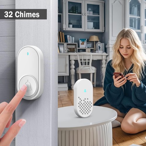 Wireless Doorbell Chime Kit, Door Bell with 1000ft Range 32 Chimes, Easy Installation, Adjustable 4 Volume, Battery Operated, Door Bell Ringer Wireless for Business/Store/Home/Office When Entering