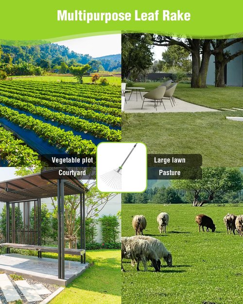 WORKPRO Leaf Rake for Gardening, Adjustable Metal Garden Rake for - Collapsible & Telescopic, Long Handle 32”- 63”, Heavy Duty Metal Rakes Tool for Garden, Yard, & Lawn