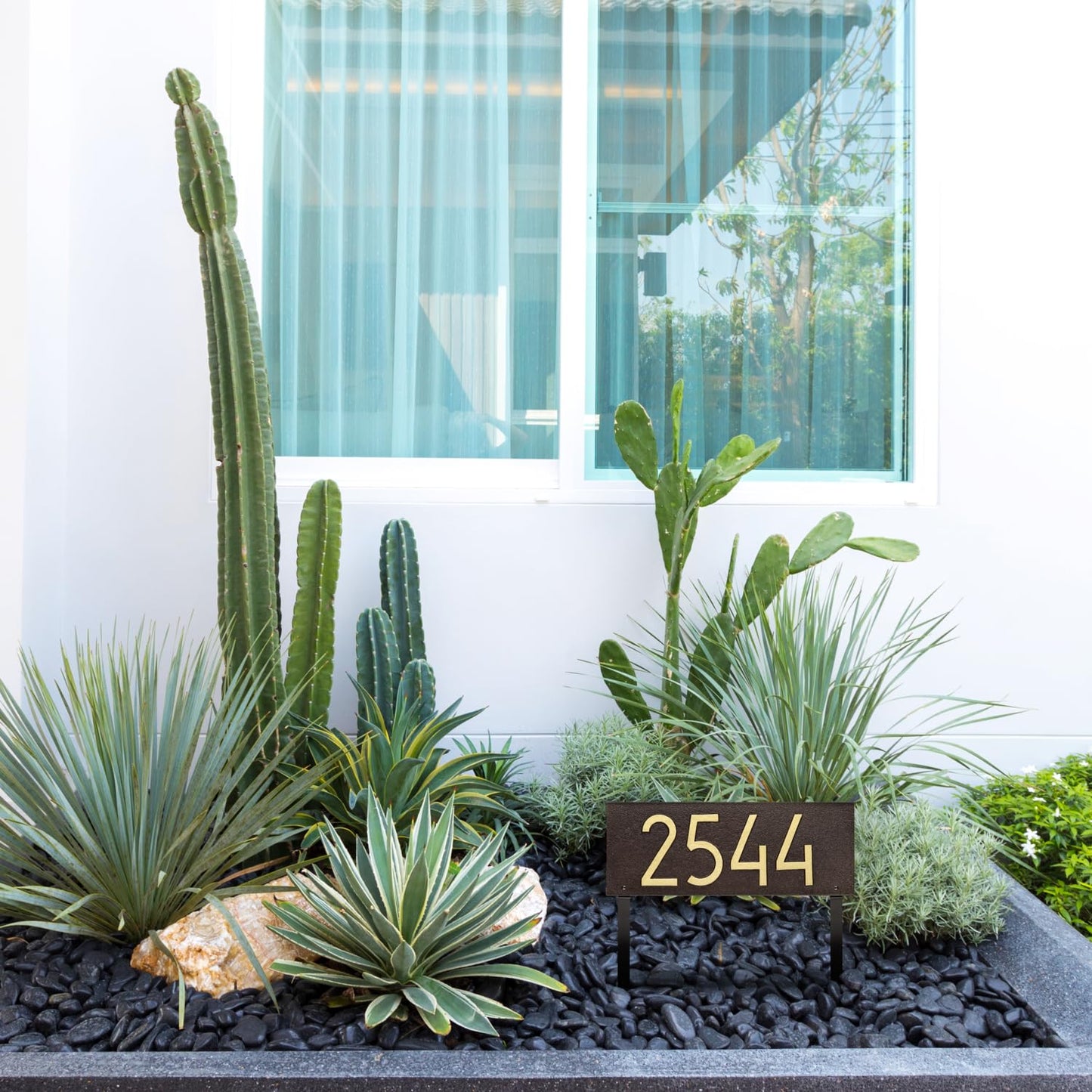 Whitehall Personalized Cast Metal Lawn Mounted Address Sign - The Mid-Century Modern Rectangle Plaque. Made in the USA. Display your address Custom house number sign.