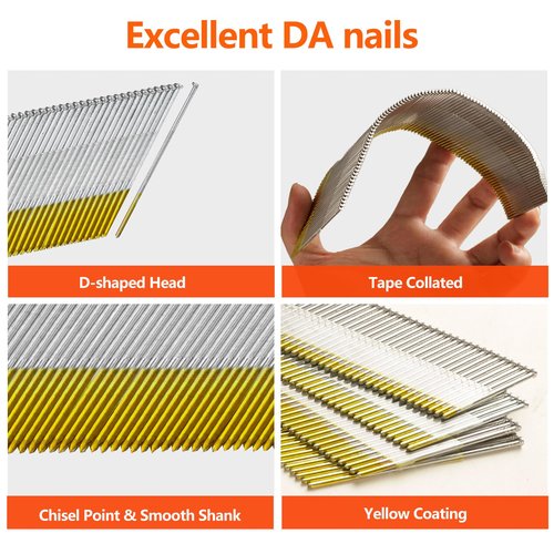 SITLDY 15 Gauge 304 Stainless Steel DA Angled Finish Nails, 34-Degree 2-1/2 Inch 1000-Pack for Pneumatic, Electric Angled Finish Nailer