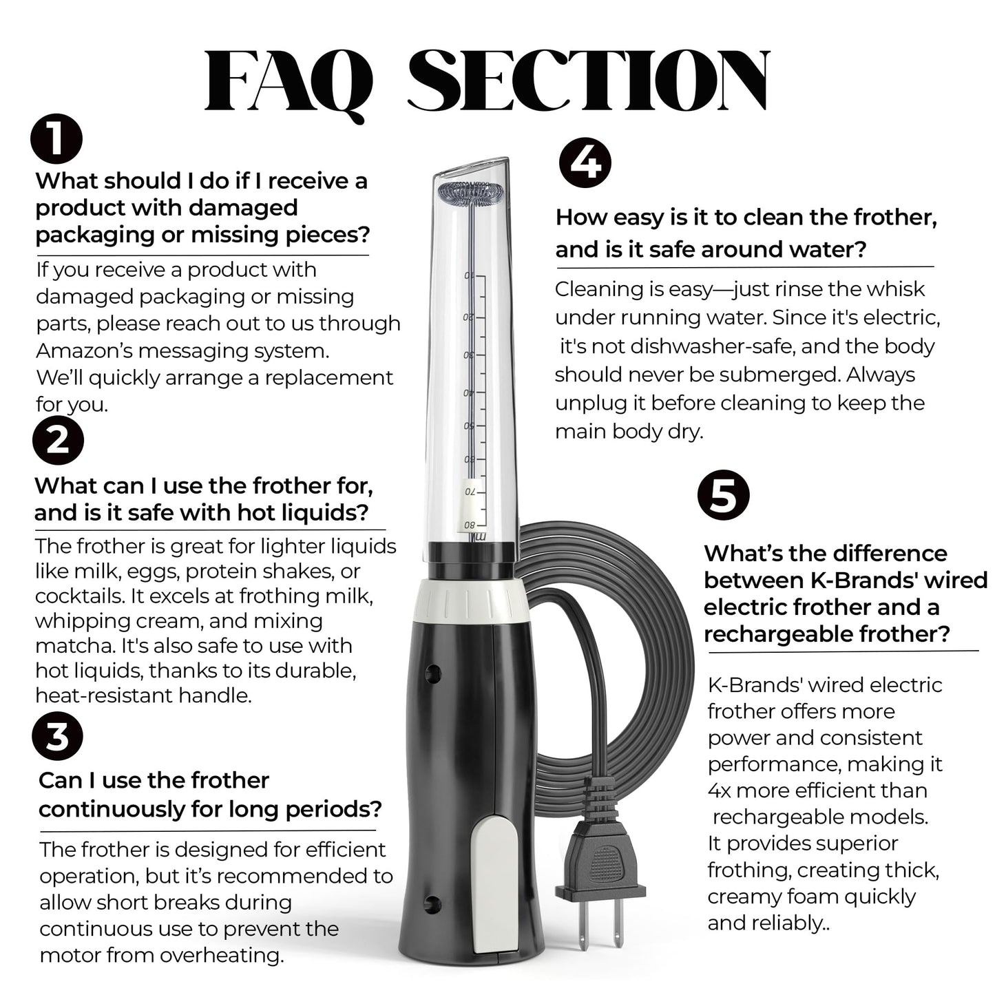 K-Brands Corded Electric Milk Frother with Plug in - Handheld Electric Whisk Stirrer Whipper - Foam Maker for Coffee, Latte, Cappuccino, Hot Chocolate – Powerful Drink Mixer