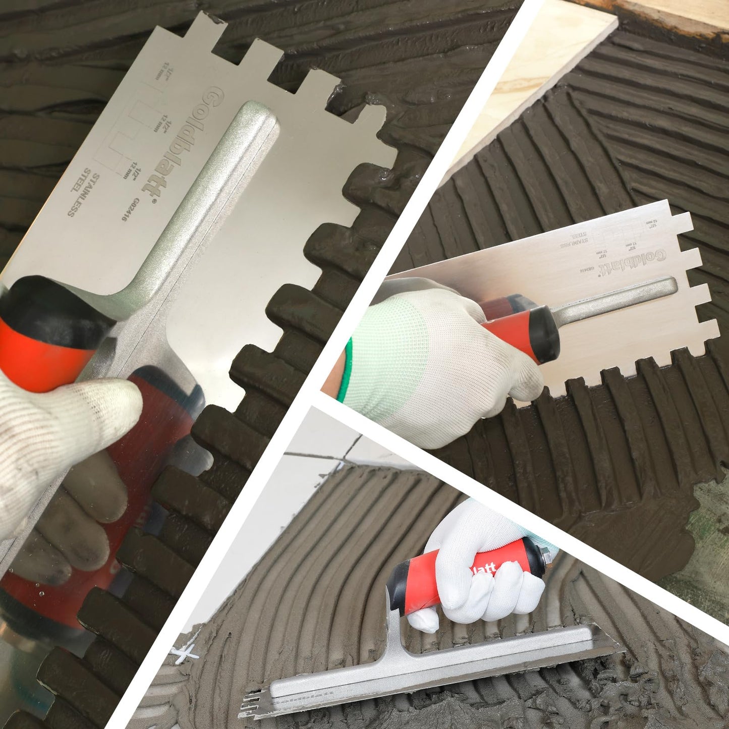 Goldblatt 1/2" Square Notch Trowel, Made of Premium Stainless Steel with Soft Grip Handle, Perfect Tool for Cement, Concrete, Masonry Tile Installation Work