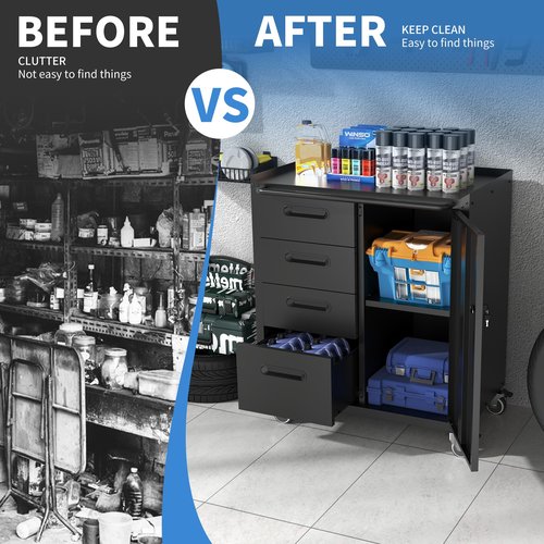 OPTYMIRA Mobile Tool Storage Cabinet with Wheels,Heavy Duty Rolling Tool Cabinets for Garage,Metal Storage Cabinets with 4 Drawer and 1 Locking Doors,Assembly Required