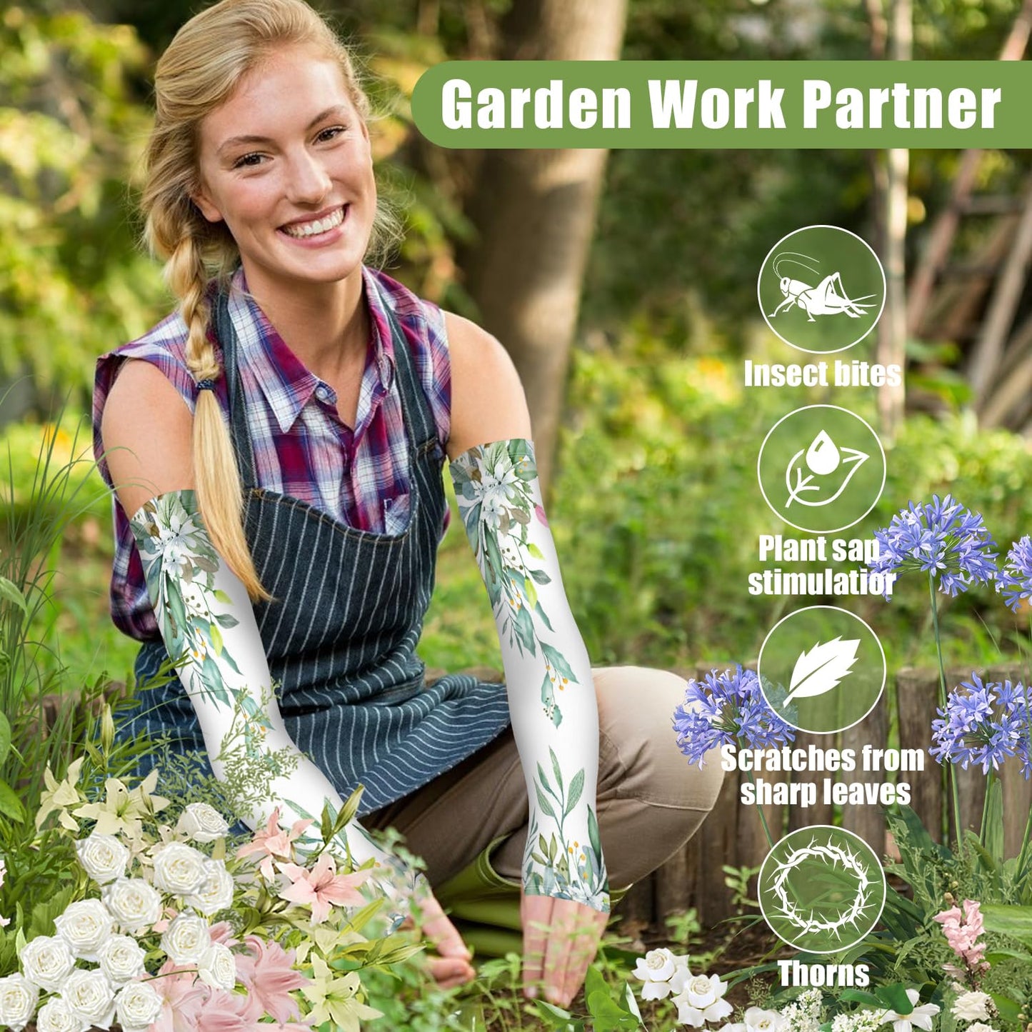 Bebila Gardening Sleeves for Women Farm UV Sun Protection Anti-Scratch Cooling Sleeves with Thumb Hole Arms Cover Outdoors (white)