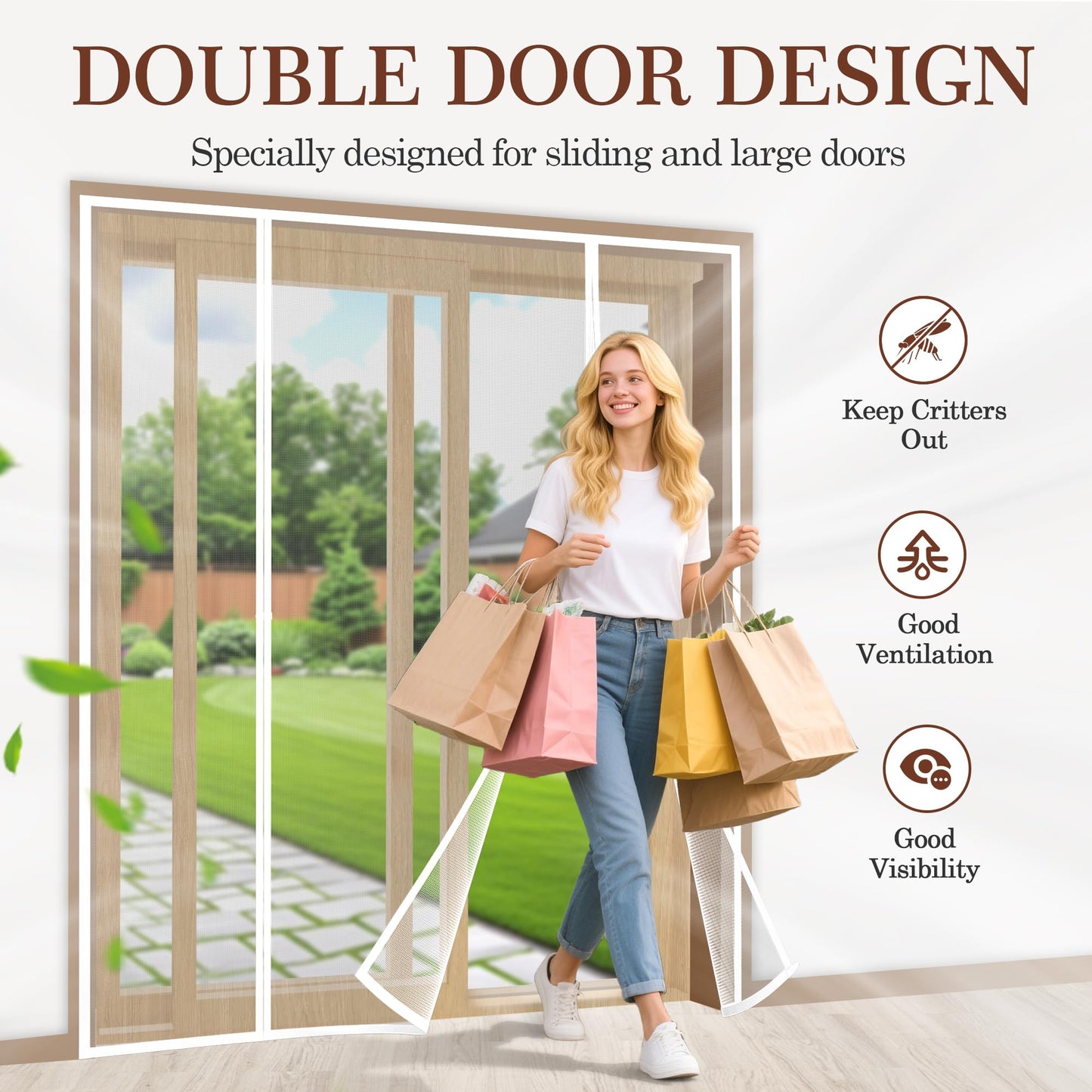 Yotache White Magnetic Screen Door Fit 72" x 80" Doors, Screen Size 74" x 81" Double Door Net Curtain for Sliding Door