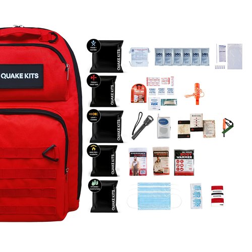 QK 1-Person, 72hr Prepared Survival Kit for Disaster Preparedness - Emergency Go Bag with Food and Water, First Aid, and Preparedness Tools. Emergency Kit for Earthquakes and Other Disasters.