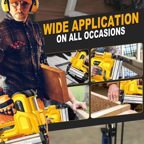 SILVEL 18 Gauge Cordless Brad Nailer, 2 in 1 Cordless Nail Gun/Electric Stapler, 2 * 4.0Ah Battery Powered Nail Gun, Fast Charging for Woodworking,Home Improvement, YELLOW