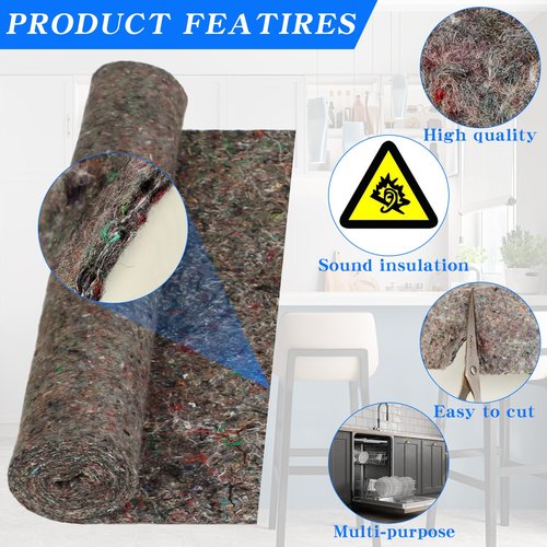 WUBOECE 2Pcs Dishwasher Insulation Blanket - Wall & Pipe Insulation, Sound Insulating Roll (Grey, 16 x 60 Inches)