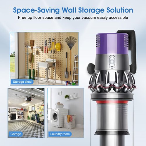 2 Pack Easy Access Cordless Vacuum Wall Mount Holder – Heavy Duty Metal Wall Rack with Rubber Coating, Fits for Dyson V-Series,Outsize Stick Vacuums, Garage Shed Storage Brackets