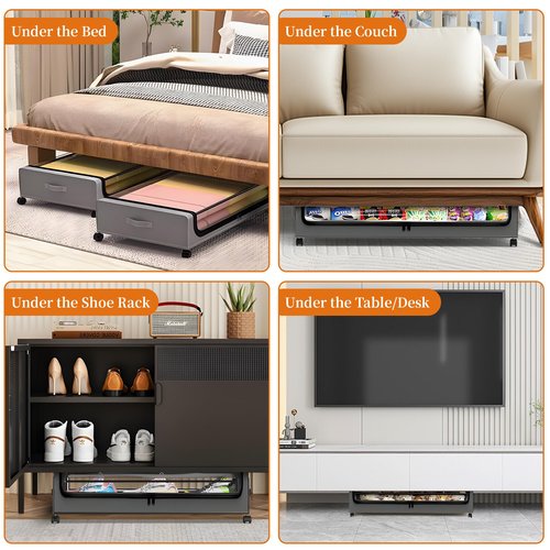 ifory Under Bed Storage with Wheels, XXL 60L 2-Pack Under the Bed Storage Containers, Underbed Storage Bins Rolling Storage Box with Clear Lids, for Clothes, Shoes, Toys, Books