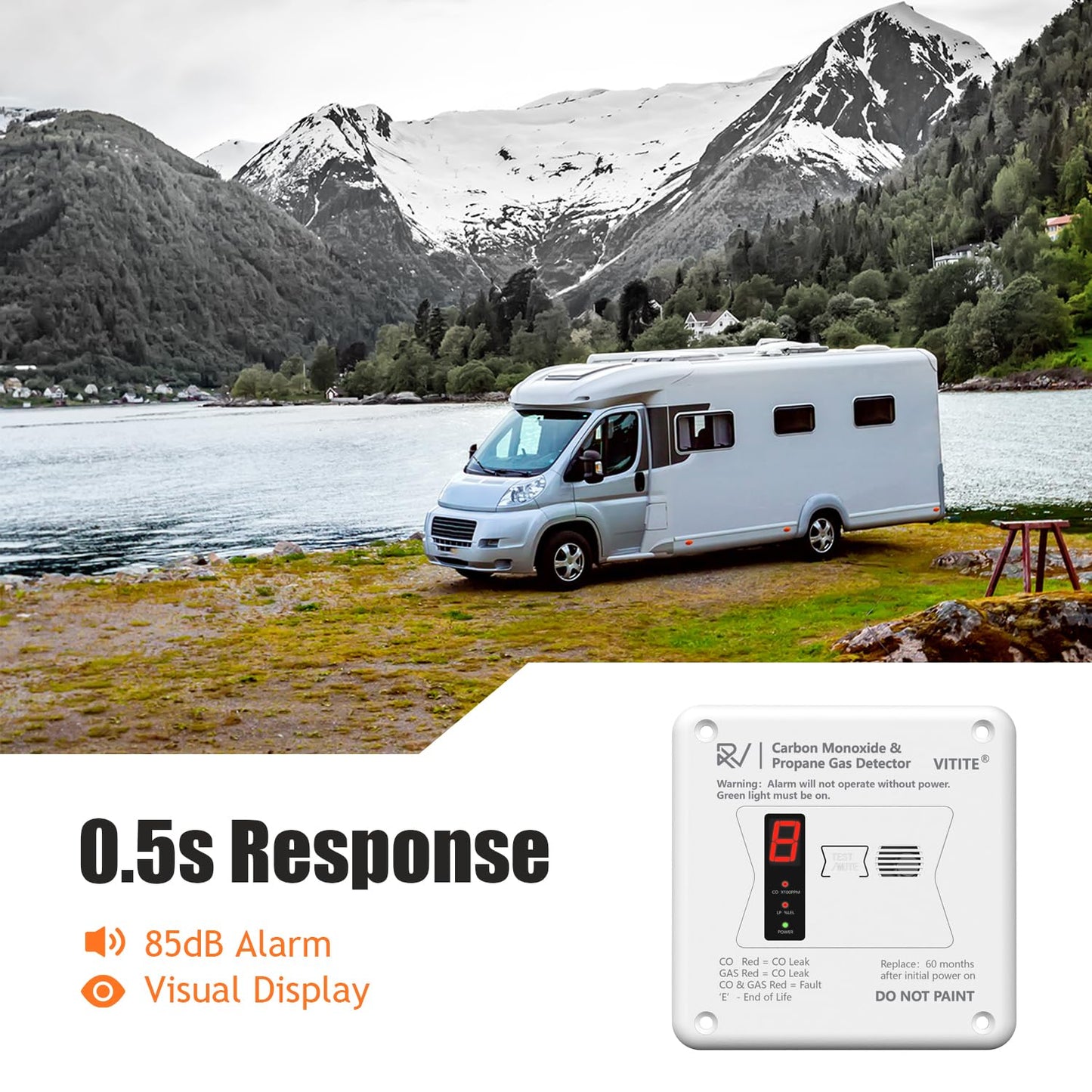 RV Carbon Monoxide & Propane Detector, Replacement for RV Gas Detector #31011, 2 in 1 Dual CO/LP Gas Alarm, Hardwired - VDC 12V, Flush Mount, White