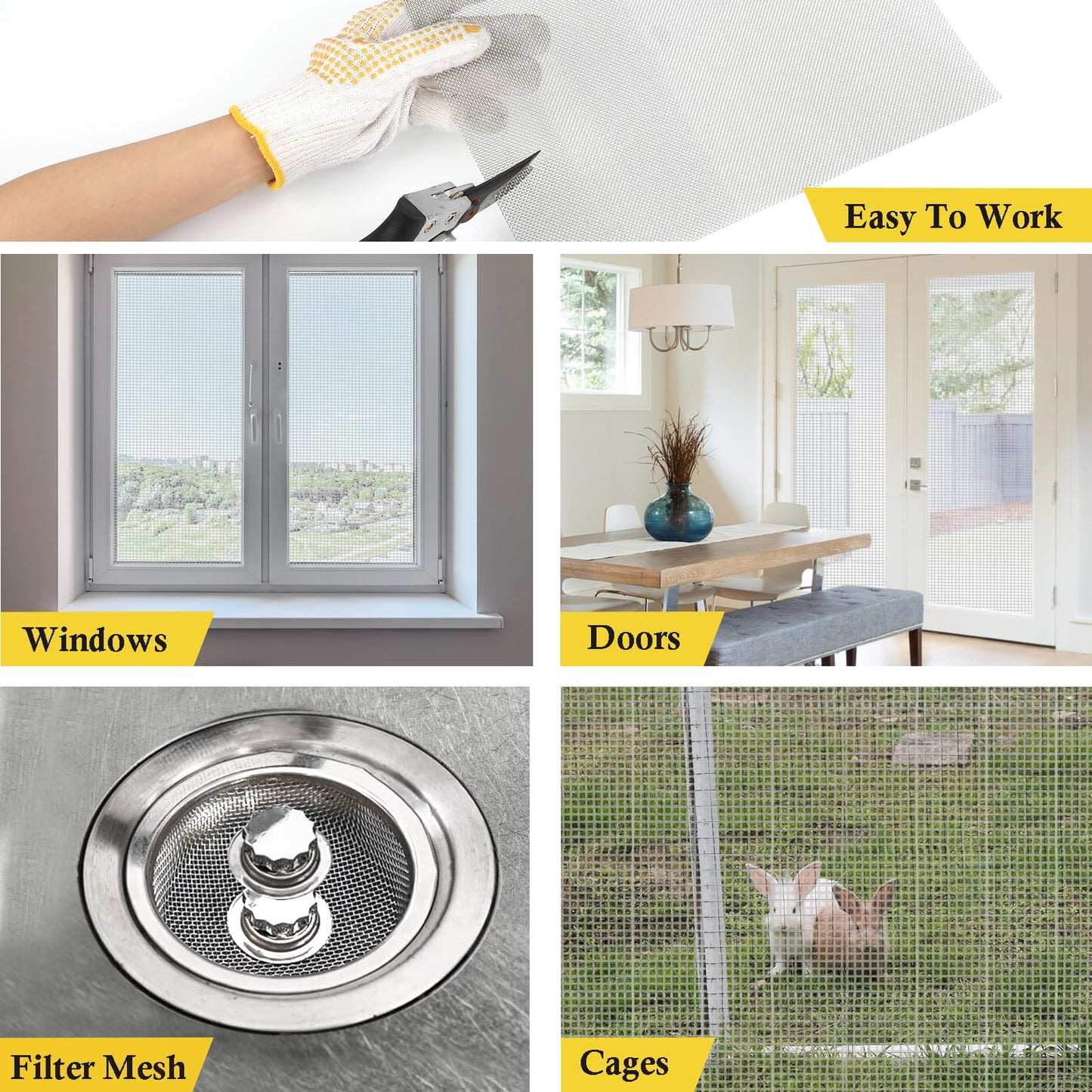 fowong 304 Stainless Steel Mesh Window Screen Roll 35INx10FT Silver Metal Window Screen Replacement, Wire Mesh for Door, Patio, Porch, Chicken Pet Cages, DIY, Easy to Cut and Install (20 x 22 Mesh)