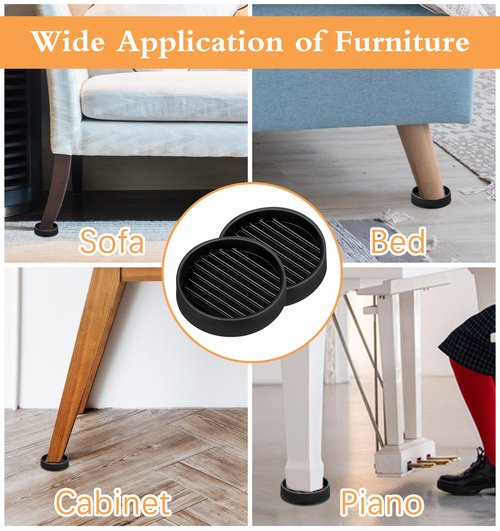 Non Slip Couch Feet Pads 4 Pack - 2 Inch Round Rubber Pads for Hardwood Floors, Heavy Duty Anti-Slide Protectors for Bed/Couch/Chair Feet (Black)
