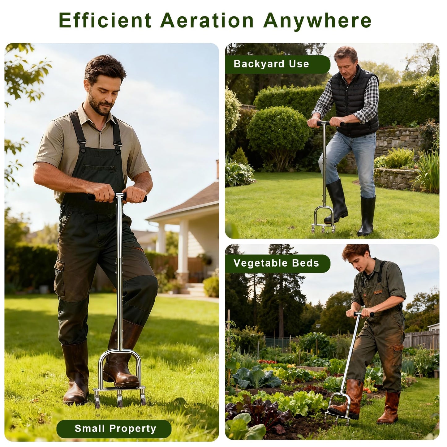 UeKeKicg Manual Core Lawn Aerator, Metal Aerator Lawn Tool with 3 Replaceable Hollow Tine - Semi-Assembled Yard Aeration Tool for Lawn Care, Lawn Aeration, Garden Tool, Revives Lawn Health