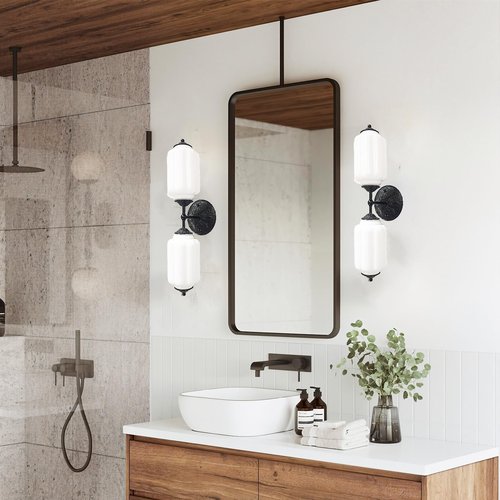 Vintage Milk Glass Bathroom Vanity Light - 2-Light Wall Sconce with Brass Finish Base & Green Glass Shade - Wall Sconce Lighting for Mirror, Kitchen, Living Room, Gallery (Bulbs Included) (white)