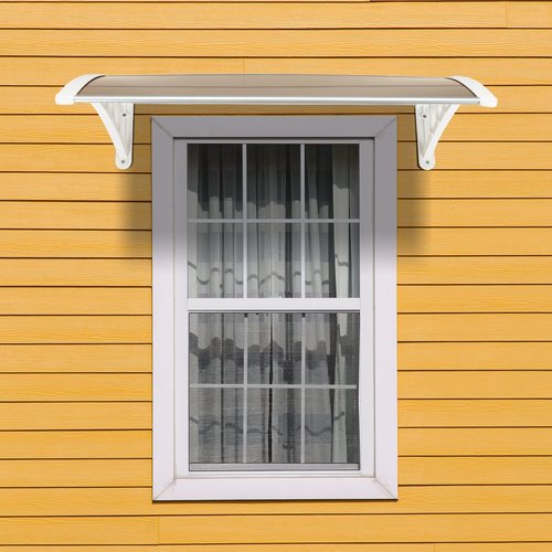 WISLAS Window Awning Door Canopy Exterior- 32" x 40" Aluminum Door Awning, Polycarbonate Cover Patio Canopy for House, Outside, Rain Snow & UV Resistant (Brown Board & White Bracket)
