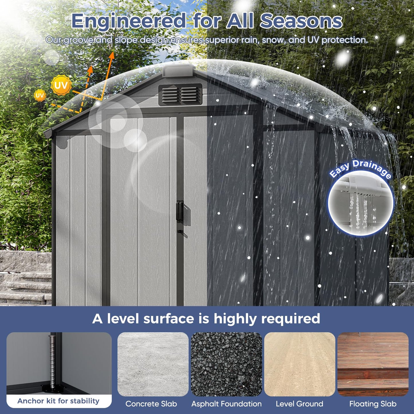 CDCASA 8x6x7 FT Resin Shed with Floor Included, Steel‑Reinforced Large Waterproof Outdoor Storage Sheds with Base & Lockable Door & Window & Vents, Outside Plastic Tool for Outside Patio Backyard