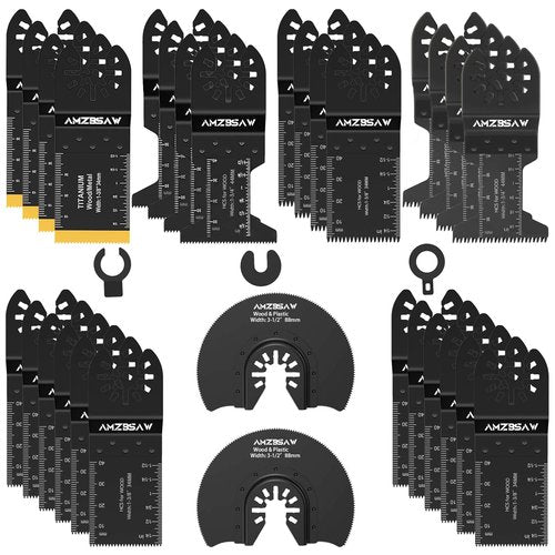 AMZBSAW 30 PCS Oscillating Tool Blades, 6 Types Oscillating Saw Blades for Metal Nails and Wood Plastic, Professional Multi Tool Blades Kits Fit Bosch Dewalt Ryobi Milwaukee