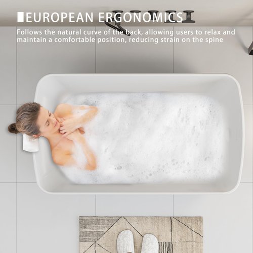 KEIKI 49" Freestanding Acrylic Soaking Bathtub, Square Japanese Deep Soak Tub with Angled Lumbar Support, Premium Cast Acrylic, Glossy White