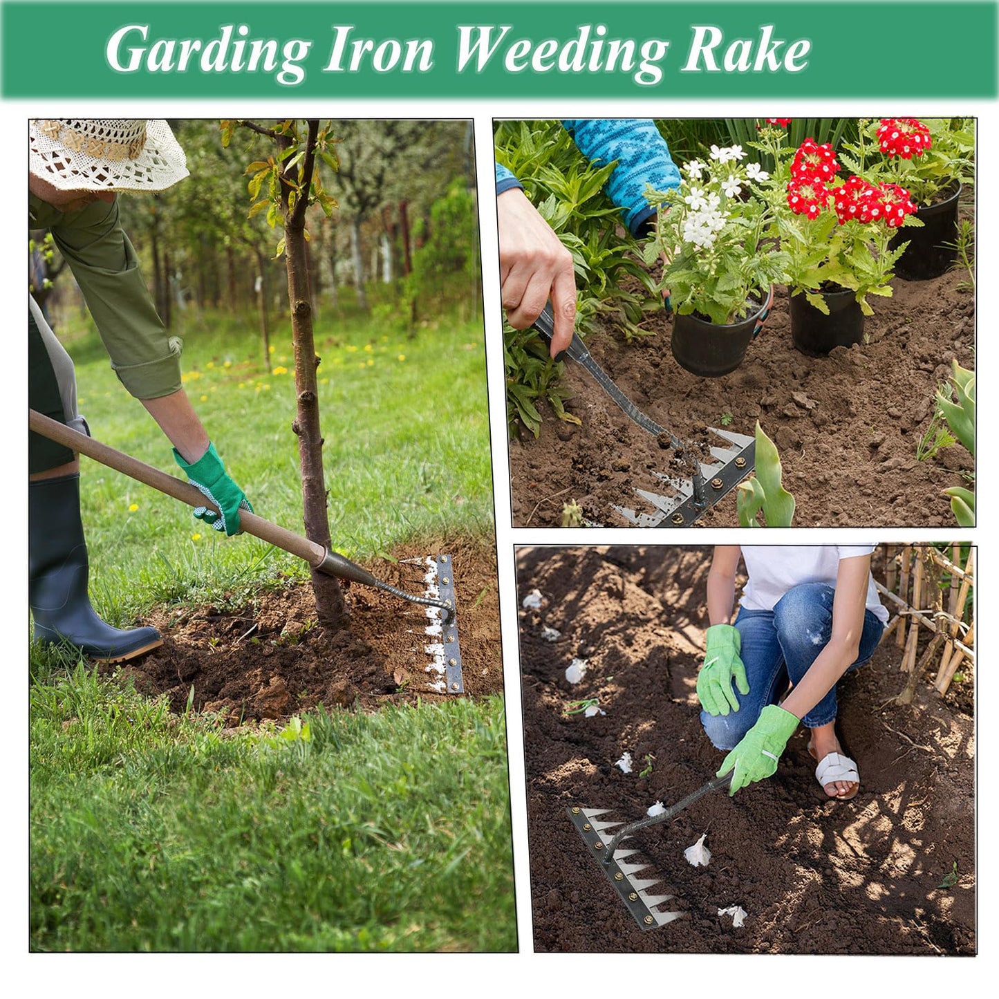 Upgrade Iron Weeding Rake 2.0, 2025 New Iron Rake for Gardening and Weeding, 8 Teeth Carbon Steel Garden Weeder Tool, Detachable Gardening Hand Weeder Puller Tool for Dethatching Lawn Loosening