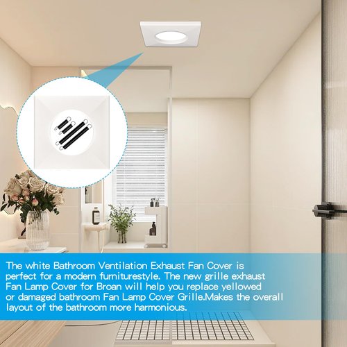 Zookpr S97010319 Bathroom Exhaust Fan Cover for Broan Grille with Springs - 161, 162, 9412D-R01, 9417DN-R01 (Replaces 99111347) for Bulb Ceiling Heater