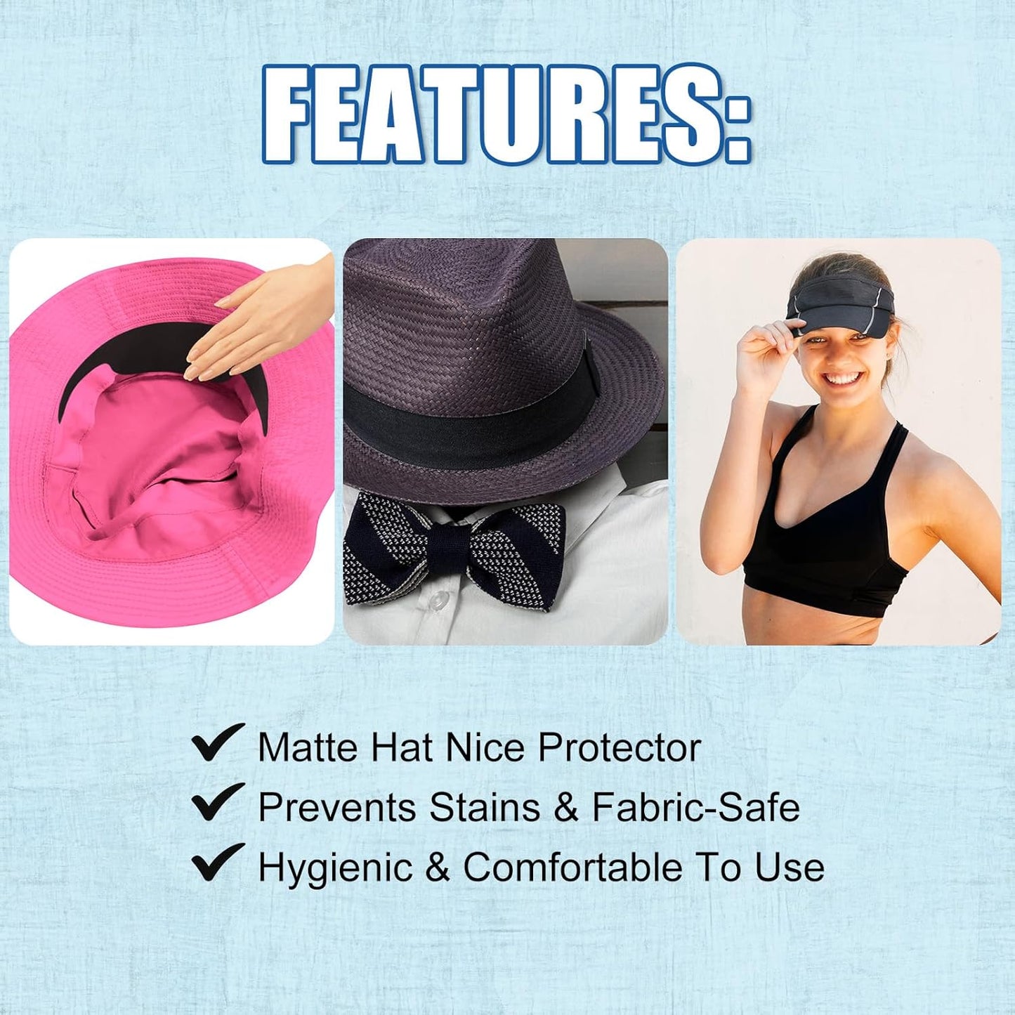 Janmercy 100 Pcs Hat Sweat Liner Shields Absorbing Pad Prevents Stains Protector Bands for Baseball Golf Cap Men Women