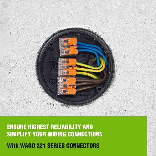 WAGO 221-2401 48pc Inline Compact Splicing Wire Connectors | Includes 48pc 221-2401 (2 Conductor) | WAGO Wire Connectors | 221 Straight Inline Splice | Straight Electrical Lever Nuts | (2-Port)